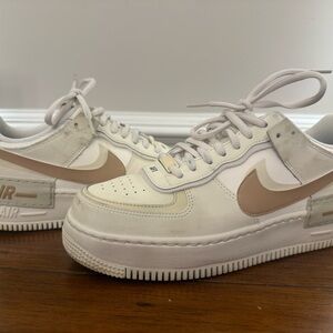 Nike Women’s Air Force One Cream and Tan Sneakers Size 9